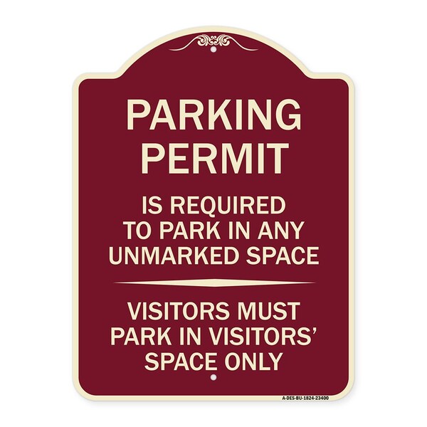 Signmission Parking Permit Is Required to Park in ANY Unmarked Space Visitors Must Park in Visito, BU-1824-23400 A-DES-BU-1824-23400 - main